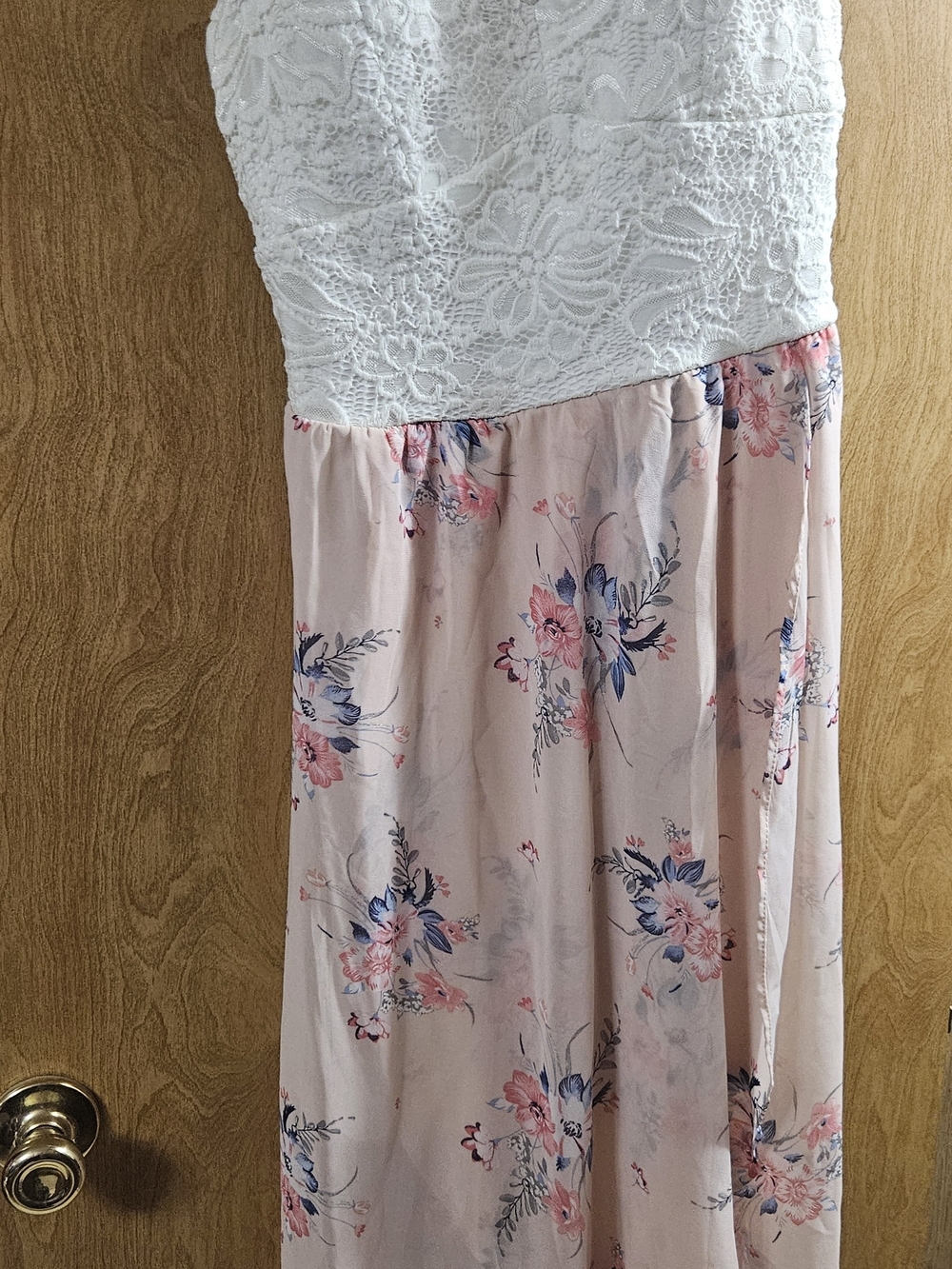 Lily Rose White Lace Bodice Dress with Pink Floral Skirt